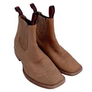 Quincy Brown Genuine Leather Cowboy Western Boots Elastic Panels Pull Tab 22 5.5